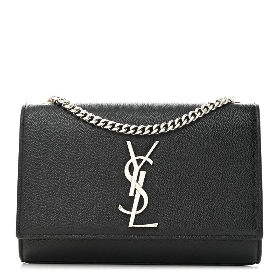 Sac bandouliere kate small cuir embosse grain de poudre noir et argente
