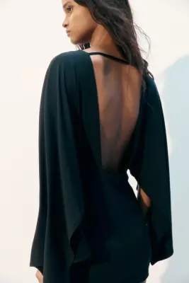 Robe en maille fine avec manches cape - Noir — photo 2