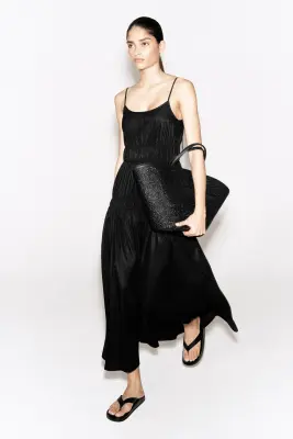 ROBE MIDI EN JERSEY À FINITION FRONCÉE - NOIR — photo 4