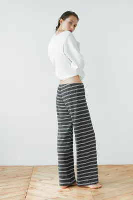 Pantalon en coton mélangé - Gris foncé/rayé — photo 2