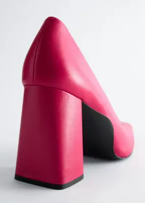 Escarpins en cuir à talons épais - Dark pink — photo 3