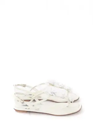 Sandales plates en cuir verni blanc ornées de fleurs en acétate Prix boutique 800€ Taille 38 — photo 1