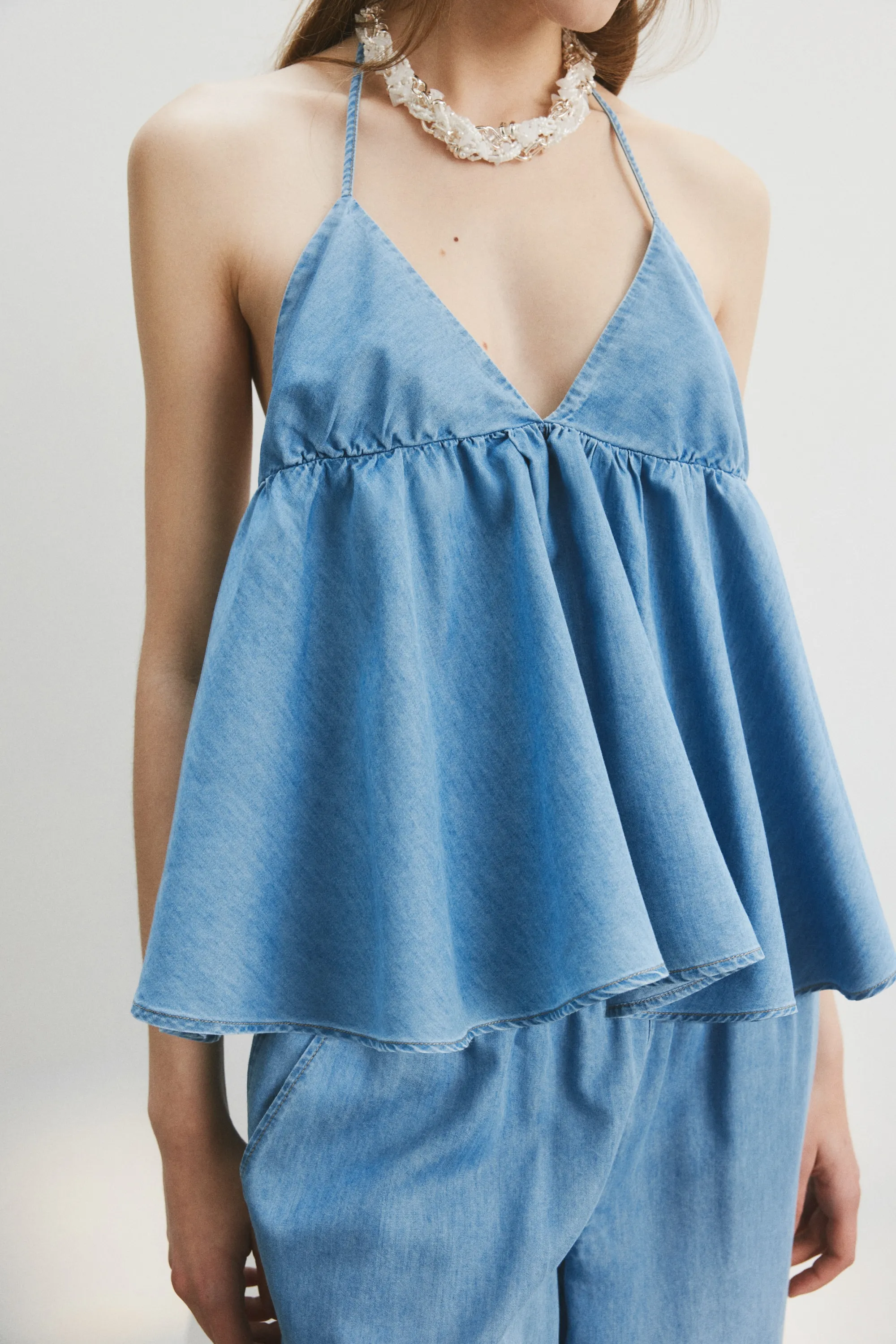 Top dos nu en denim - Bleu denim clair