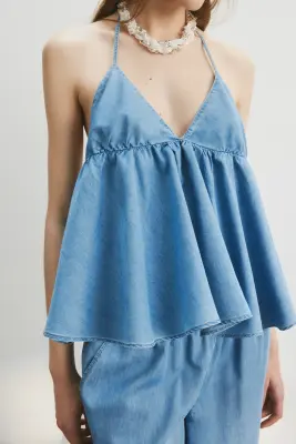 Top dos nu en denim - Bleu denim clair — photo 1