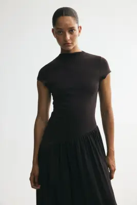 Robe asymétrique bi-matière - Noir — photo 1
