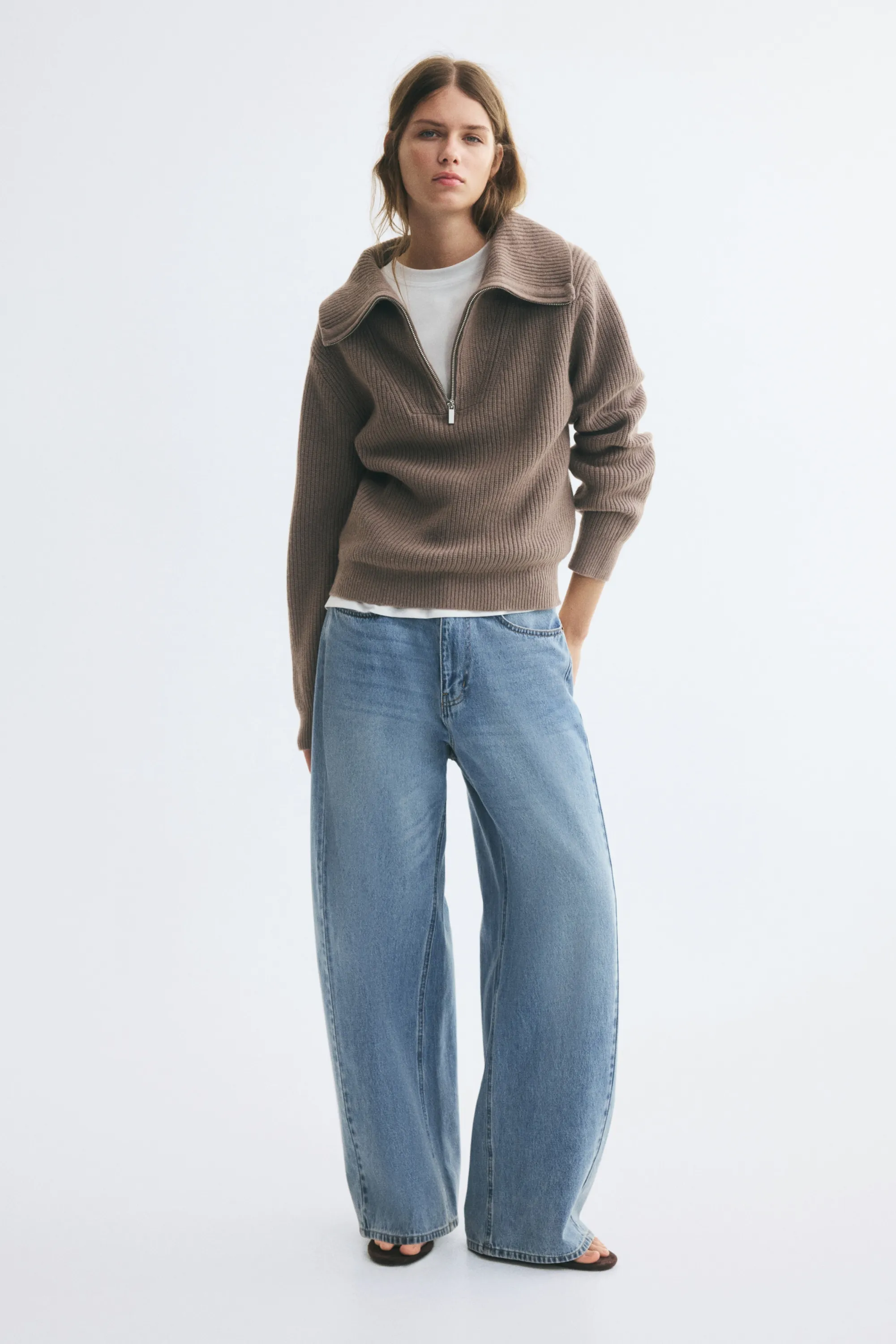 Pull à col zippé - Taupe