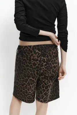 MAMA Short Bermuda en denim - Marron/imprimé léopard — photo 2