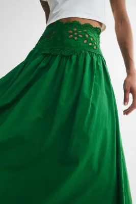 Jupe en coton avec dentelle - Vert — photo 1