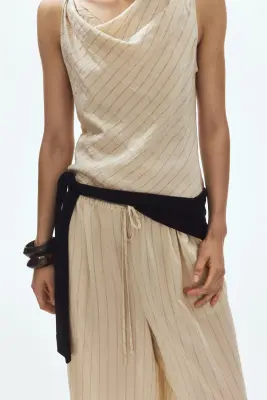 Pantalon droit à cordon - Beige clair — photo 1
