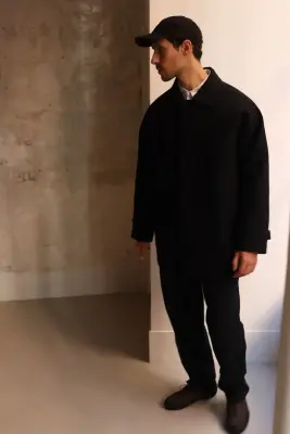 Still By Hand – Silk mixed wool coat CO02263OS – BLACK — photo 3