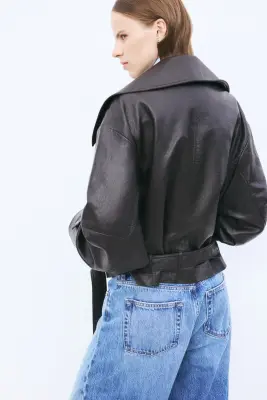 Veste oversize de style motard - Marron foncé — photo 2