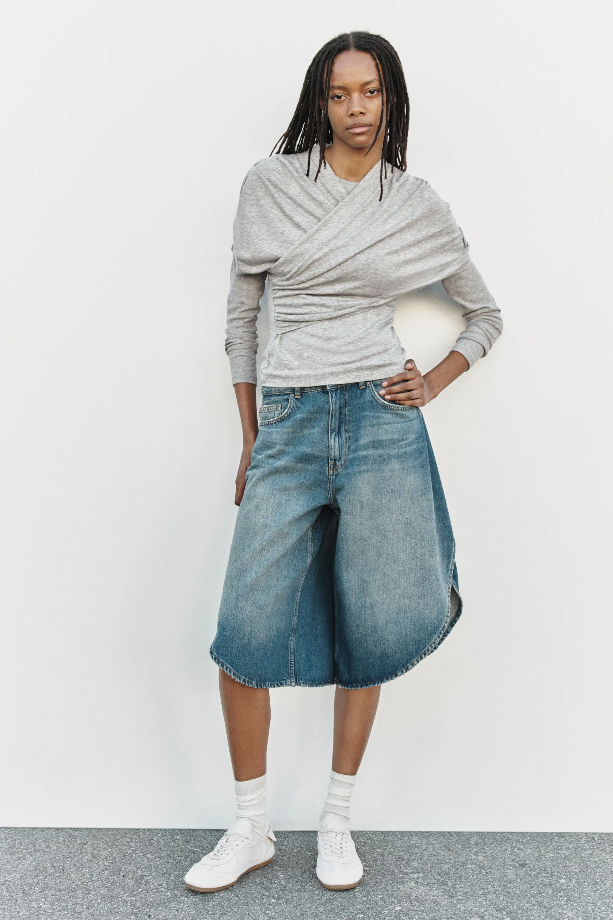 Top en viscose à effet drapé - Gris chiné