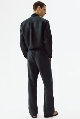 Pantalon Regular Fit en lin mélangé - Bleu marine — photo 4