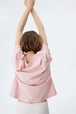Loose-fit cotton T-shirt - Rose pâle — photo 1
