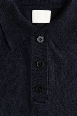 Robe polo en maille fine - Bleu marine — photo 4