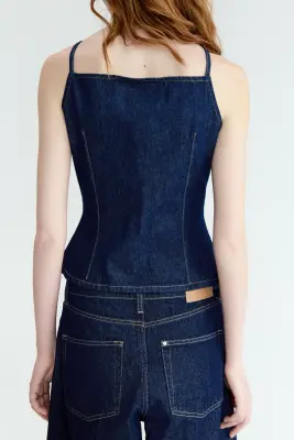 Gilet sans manches en denim - Bleu denim foncé — photo 3