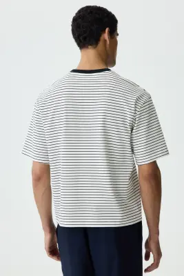 T-shirt boxy Relaxed Fit en coton - Blanc/rayé — photo 4