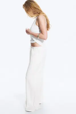 Pantalon ample jambe large taille mi-haute en lyocell - Blanc — photo 2