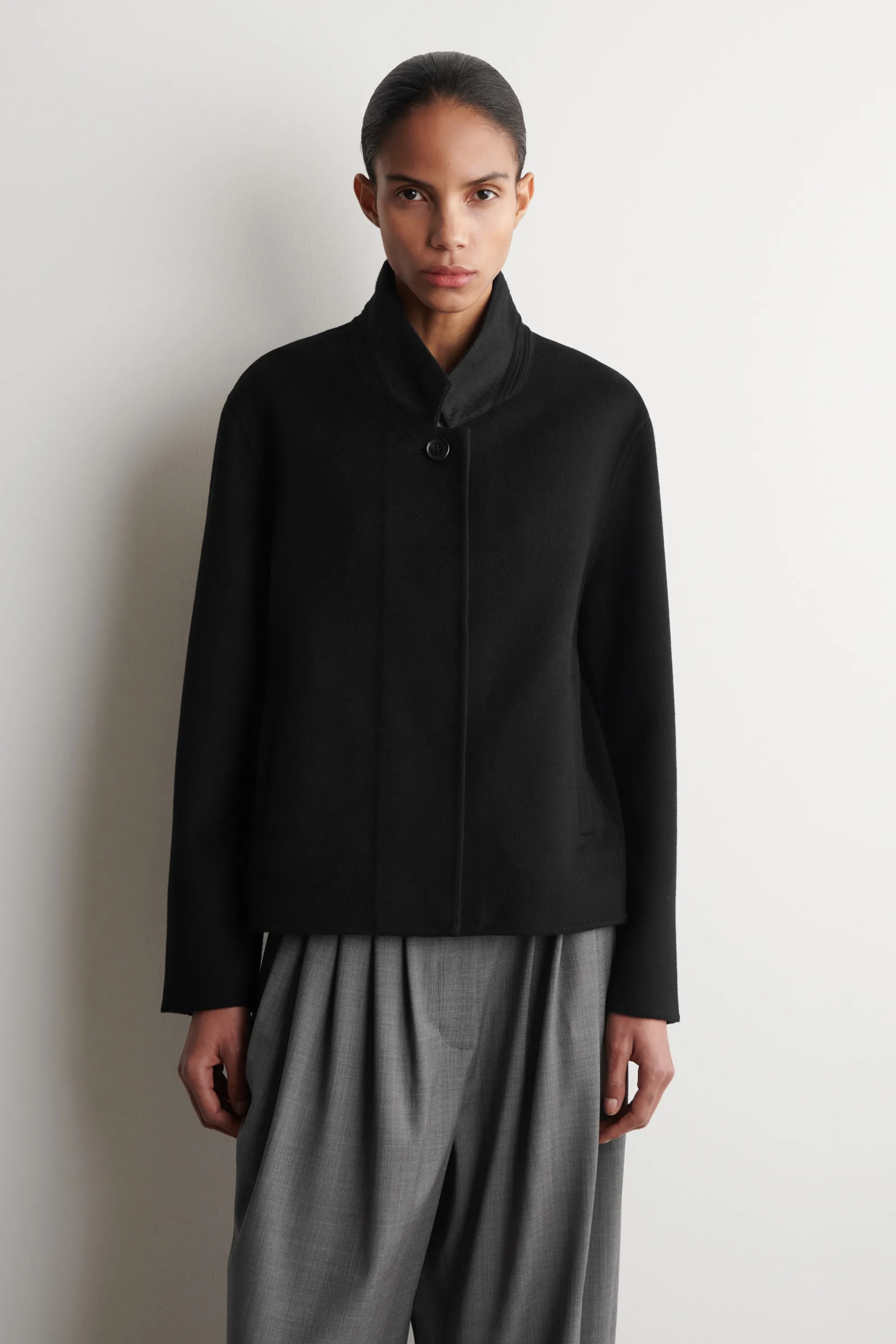 VESTE STRUCTURÉE EN LAINE DOUBLE FACE - NOIR