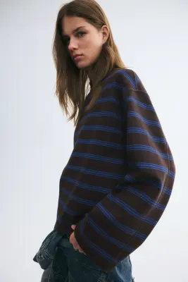 Sweat oversize - Marron foncé/rayé — photo 2