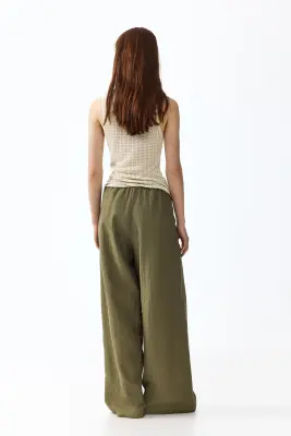 Pantalon à pan croisé en lin mélangé - Vert kaki — photo 2