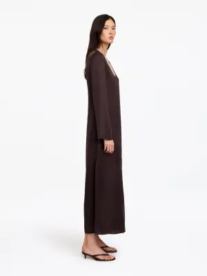 Robe en satin à col arrondi - Marron — photo 2