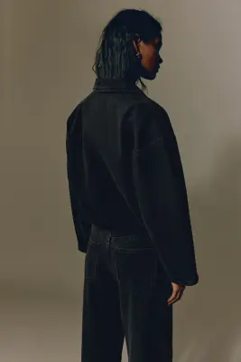 Veste en denim avec col - Noir délavé — photo 3