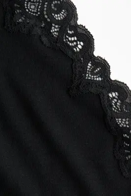 Body en coton avec dentelle - Noir — photo 3