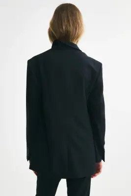 Single-breasted twill blazer - Bleu marine — photo 3