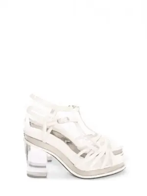 Sandales à talon en cuir blanc crème, acétate et argent Prix boutique 1200€ Taille 38 — photo 1