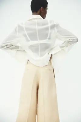 Jupe-culotte large en lin mélangé - Beige — photo 2