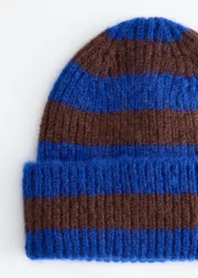Bonnet en laine mélangée - Bleu / Marron — photo 2