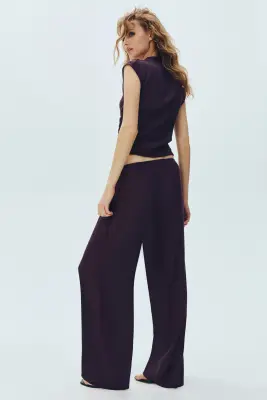 Pantalon vaporeux avec cordon de serrage - Violet prune foncé — photo 2