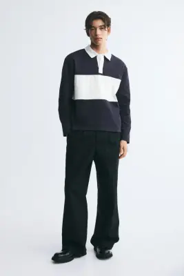 Polo de rugby Regular Fit en coton - Bleu marine/color block — photo 1
