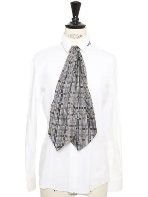 Foulard en soie imprimé bleu marron crème Prix boutique 370€ — photo 2