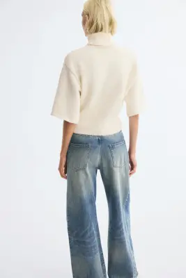 Pull avec col cheminée et manches courtes - Crème — photo 2