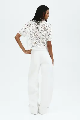 Blouse oversize façon crochet - Blanc — photo 3