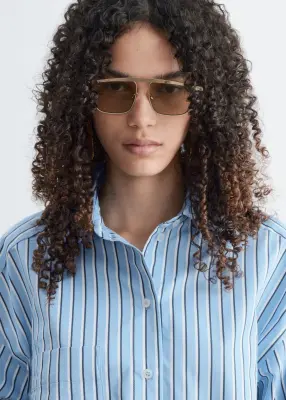 Chemise courte en sergé de coton - Bleu/Rayé — photo 3