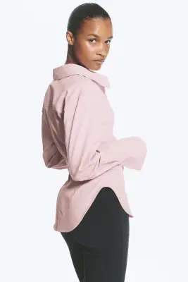 Chemise froncée ajustée à la taille - Rose poudré clair — photo 2