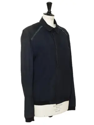 Veste blouson en cuir et suede bleu marine Eté 2014 Par kris Van Assche Prix boutique 4700€ Taille 48 — photo 4