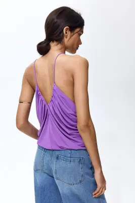 Top à effet drapé avec bretelles fines - Violet — photo 1
