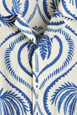 Chemise Relaxed Fit à col cubain - Blanc/motif — photo 3
