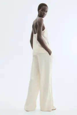 Pantalon évasé avec ceinture - Crème — photo 3