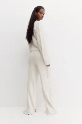 Pantalon en maille pointelle - Beige clair — photo 3
