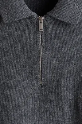 Polo Regular Fit en laine - Gris foncé chiné — photo 5