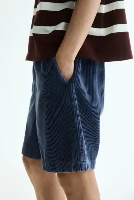 Short Loose Fit en velours côtelé - Bleu foncé — photo 3