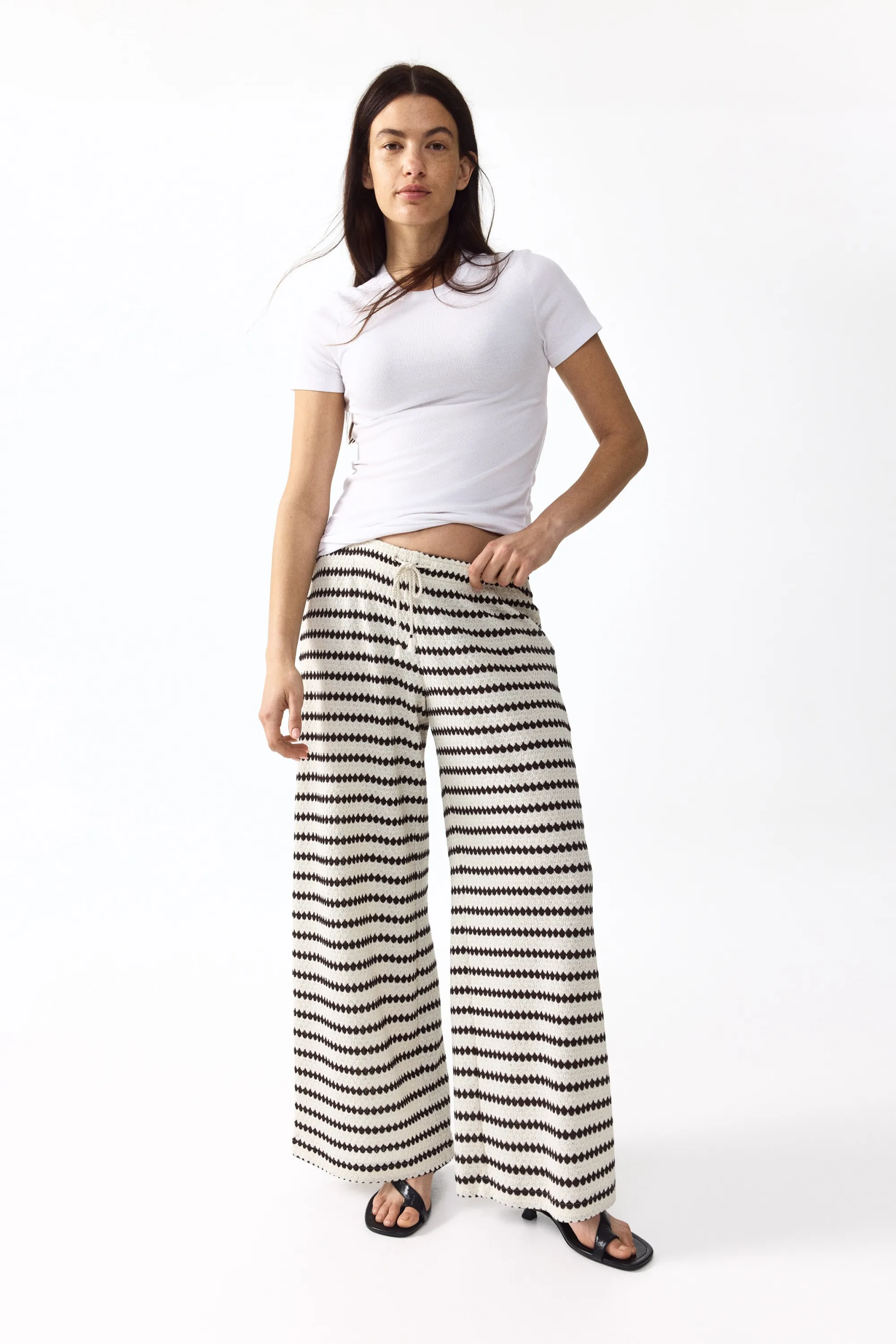 MAMA Pantalon en maille Before & After - Blanc/rayé