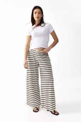MAMA Pantalon en maille Before & After - Blanc/rayé — photo 1