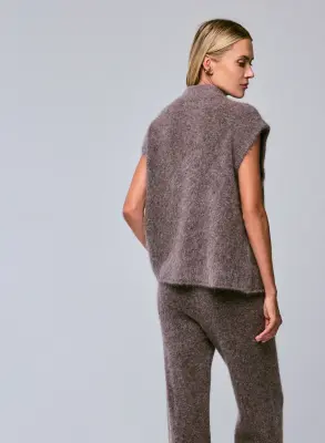 Pull Marron Col Montant Sans Manches en Alpaga / Polyamide / Elasthanne — photo 5