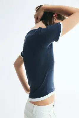 T-shirt à effet superposé - Bleu marine — photo 2